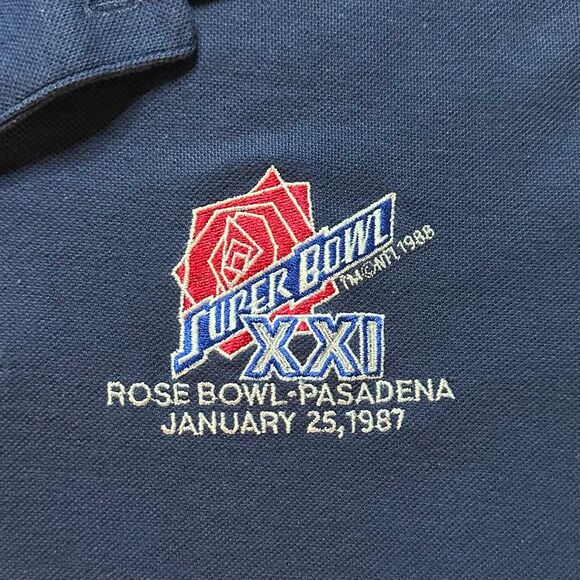 Super Bowl XXI Navy Polo Shirt 80's Vintage 1987 Super Bowl embroidered LOGO 7 - Picture 2 of 6